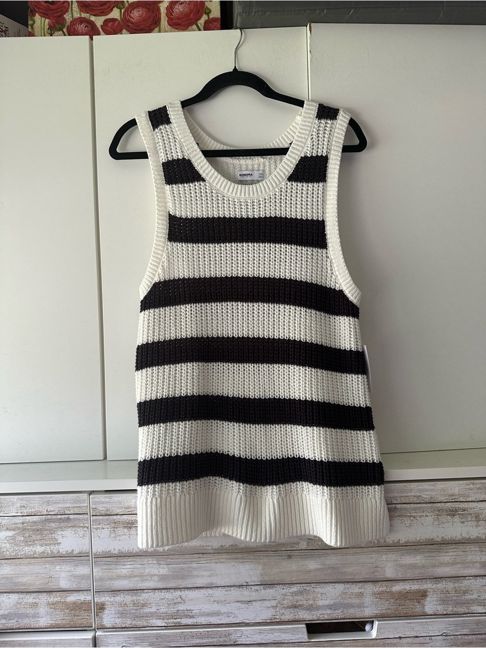🤍🖤 Sonoma Goods for Life Striped Sweater Tank Top Petite XL NWT